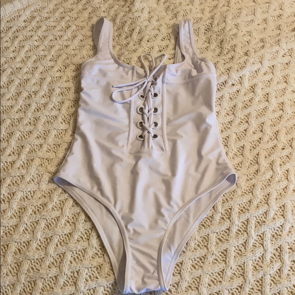 Lace up white one piece